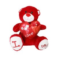 Red Teddy With Heart Pillow -30 CM