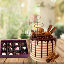 Chocolate Cake With Delicious Assorted Chocolates 12 Pcs