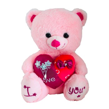 Pink Teddy With Heart Pillow -30 CM